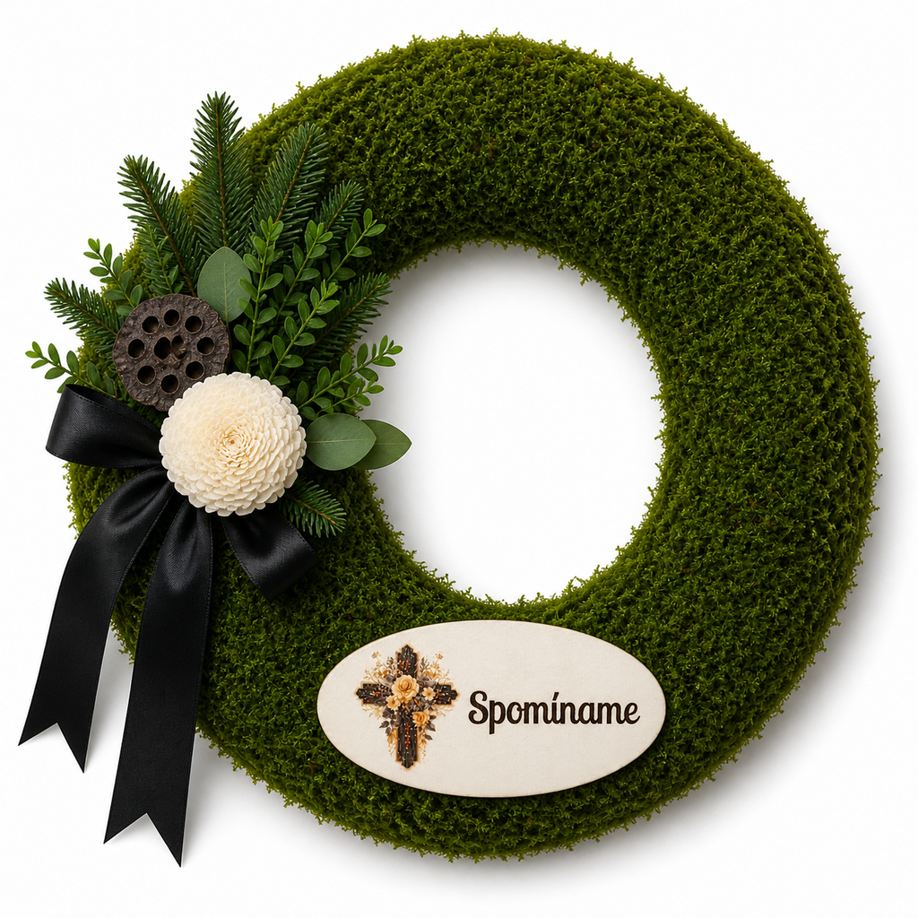 Spomíname – drevená tabuľka na veniec