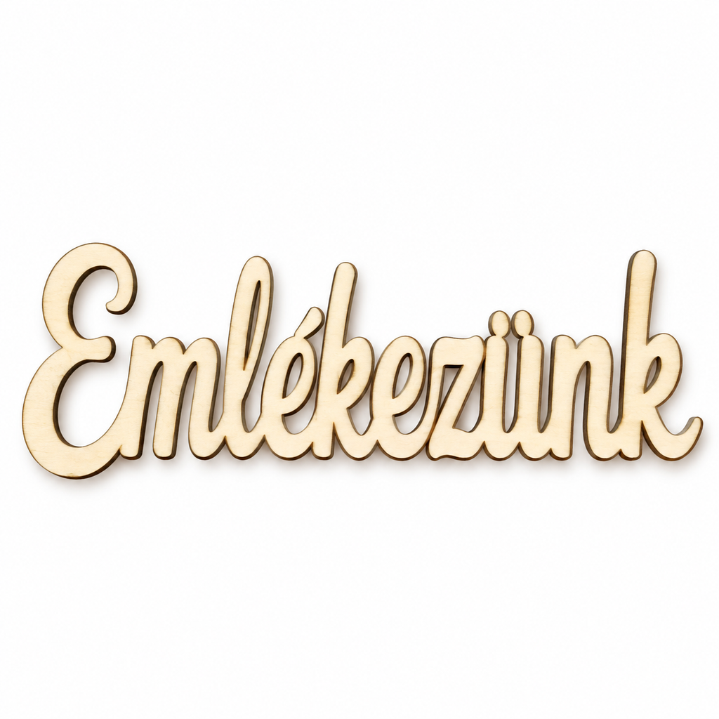 Drevený nápis Emlékezünk | Maďarský drevený nápis z preglejky 14 × 5 cm