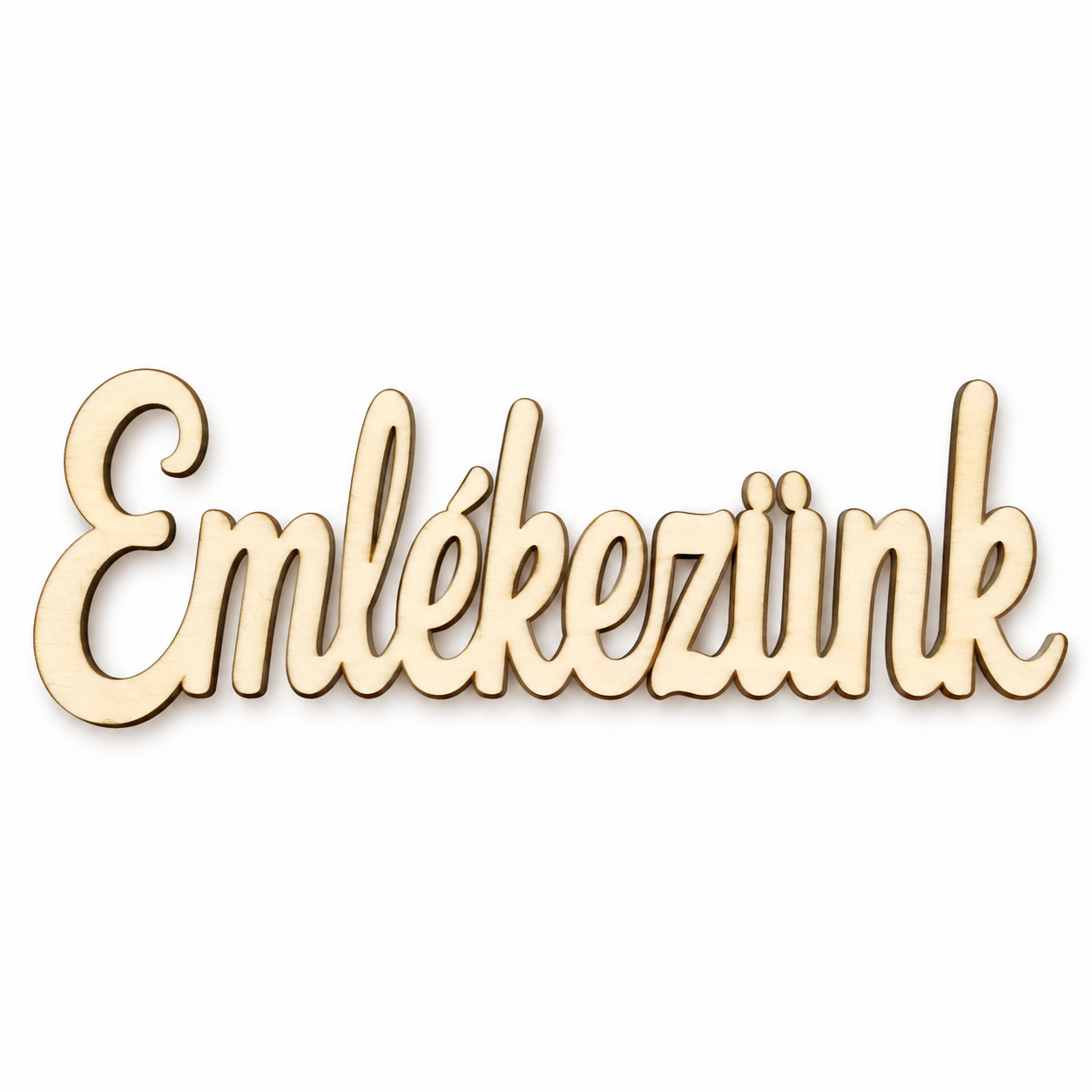 Drevený nápis Emlékezünk | Maďarský drevený nápis z preglejky 14 × 5 cm