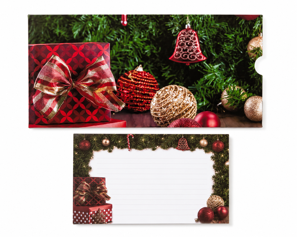 Vianočná obálka na darovanie peňazí s kartičkou – Darček a vianočné ozdoby | 18,5 × 9 cm