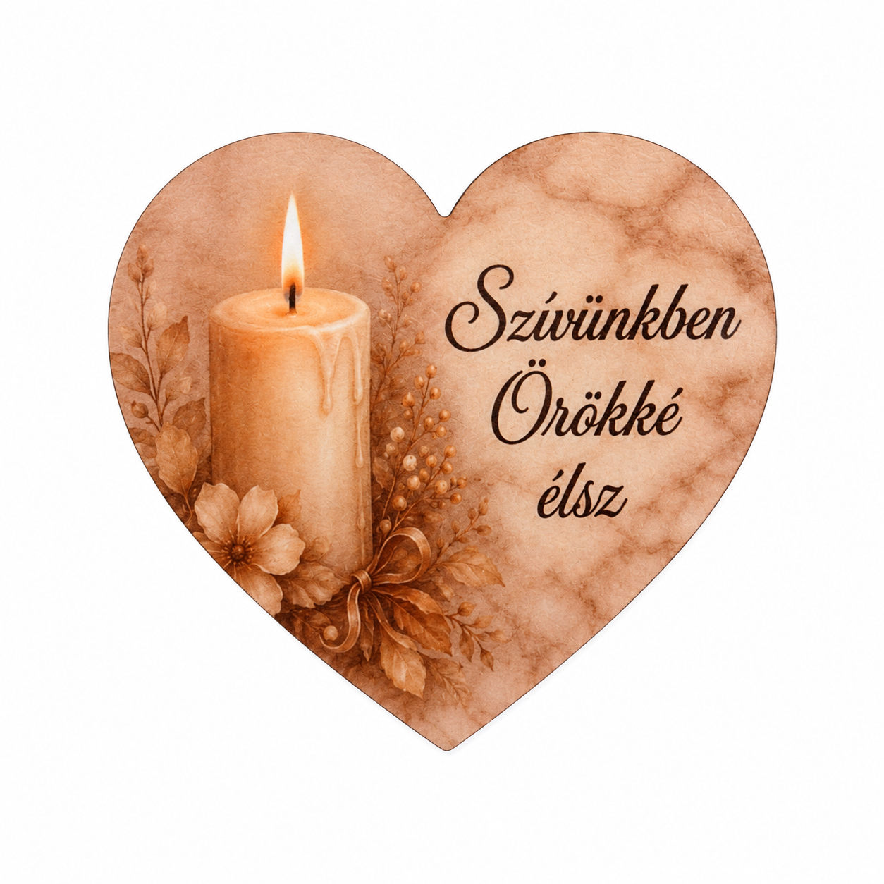 Spomienkové srdce s maďarským nápisom – „Szívünkben örökké élsz“