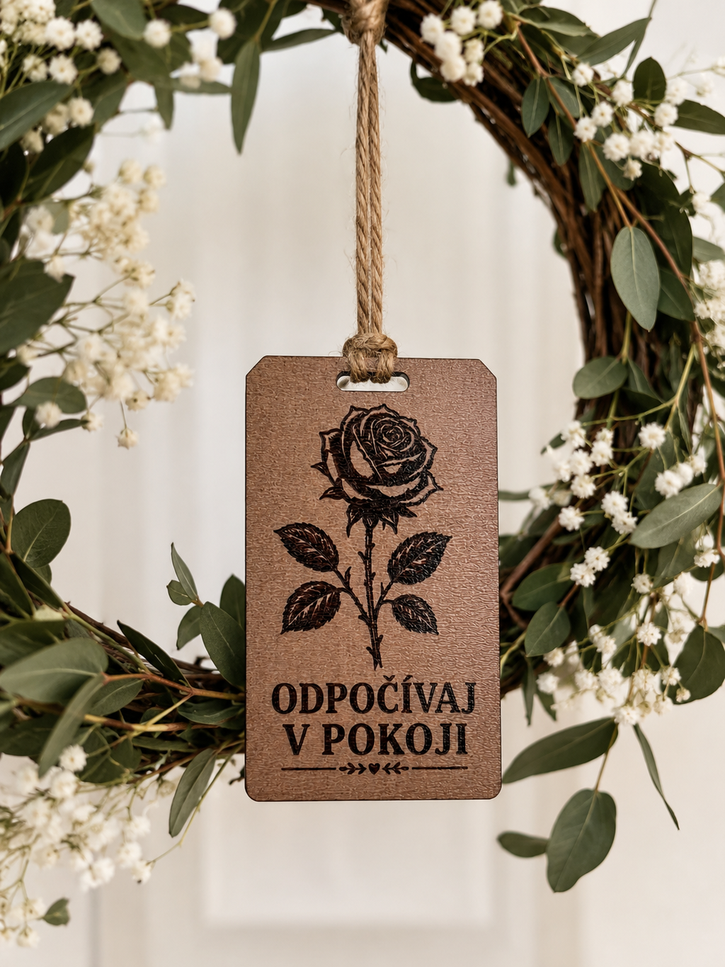 Pamätná tabuľka na veniec – Odpočívaj v pokoji | 4,5 × 8 cm